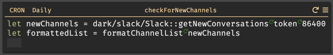 slack-apps/tutorials/channelcheck/checkfornewchannelslist.png